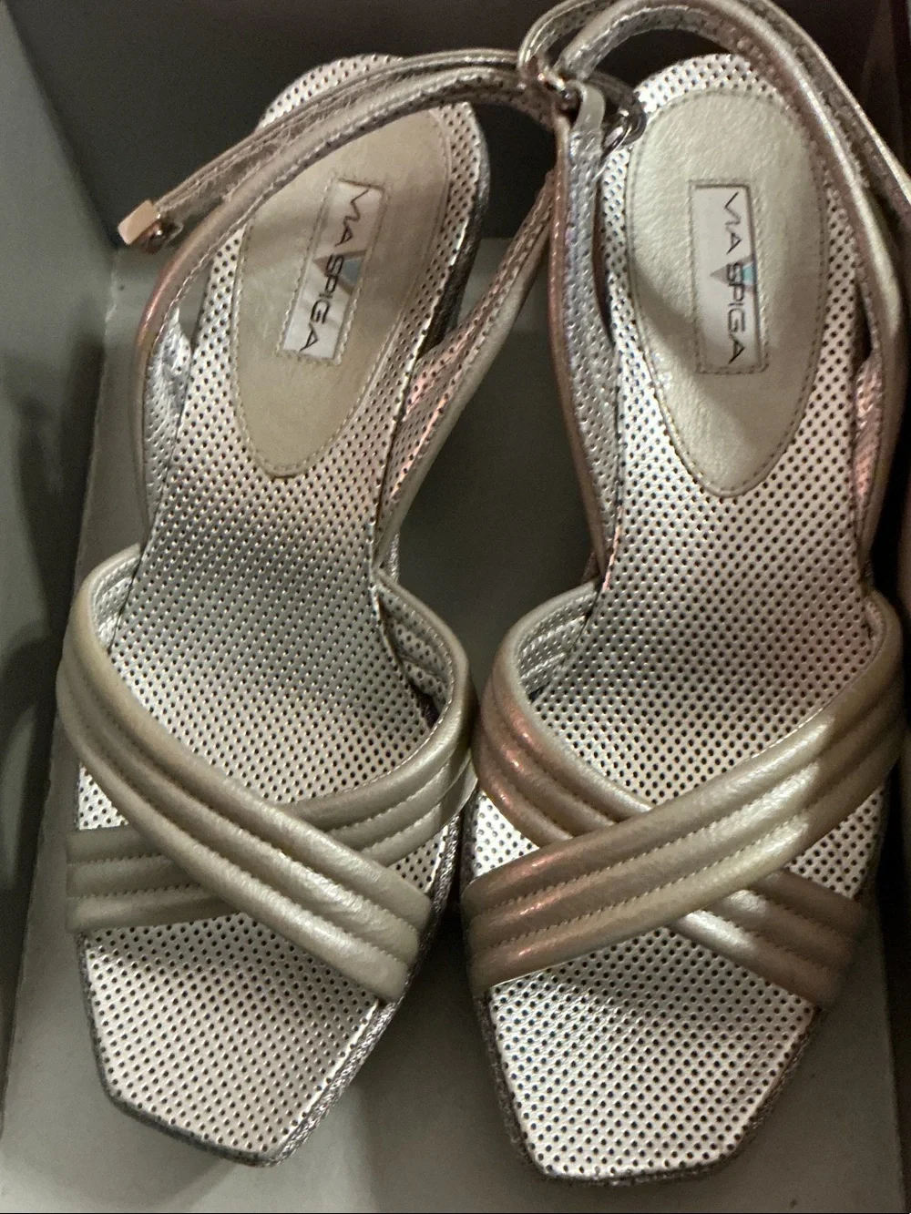 Via Spiga Metallic Silver Wedge Sandals